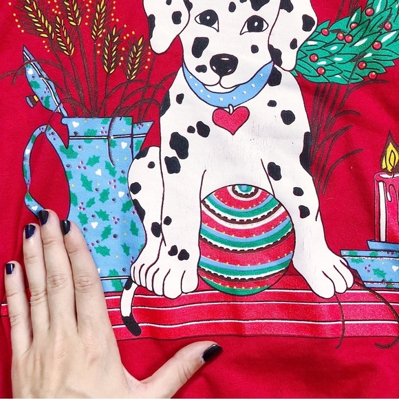 vintage • 80s Christmas sweatshirt Dalmatian puppy sweater collared ugly Grandma - Picture 5 of 7